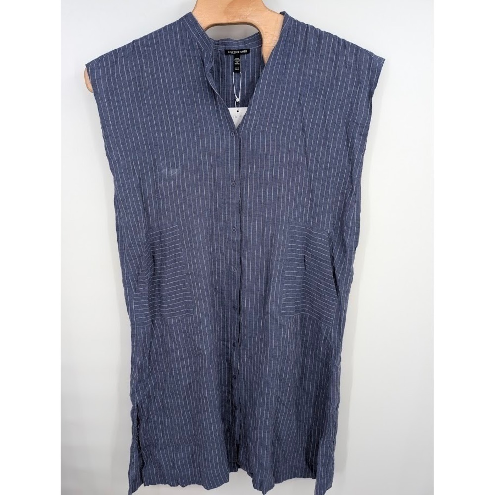 Eileen‎ Fisher Striped Organic Linen Sleeveless dress blue Lightweight NWT sz S